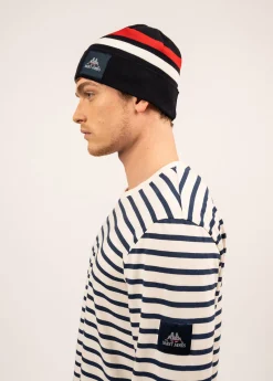 SAINT JAMES Bonnets & Chapeaux*Bonnet à rayures contrastées en laine Kop Navy/ecume/tulipe