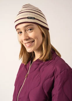 SAINT JAMES Bonnets & Chapeaux*Bonnet de quart rayé Ecru/prune