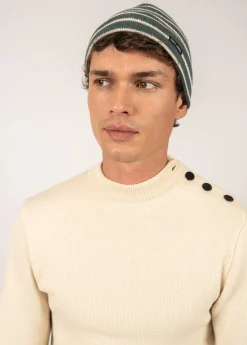 SAINT JAMES Bonnets & Chapeaux*Bonnet de quart rayé Vegetal/ecru