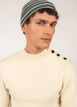 SAINT JAMES Bonnets & Chapeaux*Bonnet de quart rayé Vegetal/ecru