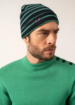 SAINT JAMES Bonnets & Chapeaux*Bonnet de quart rayé Marine/trefle