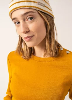 SAINT JAMES Bonnets & Chapeaux*Bonnet marin rayé Cartier Ecume/ambre