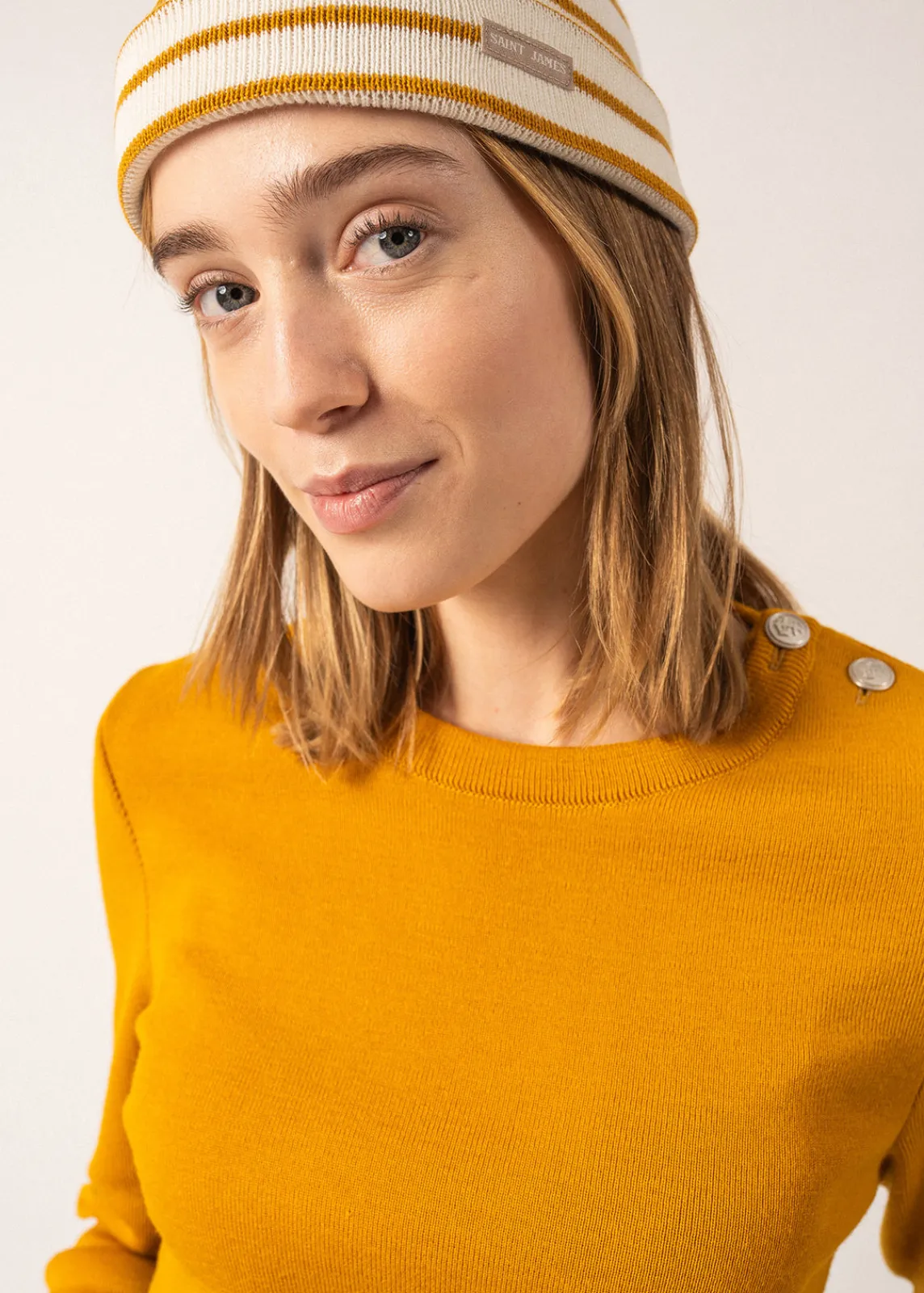 SAINT JAMES Bonnets & Chapeaux*Bonnet marin rayé Cartier Ecume/ambre