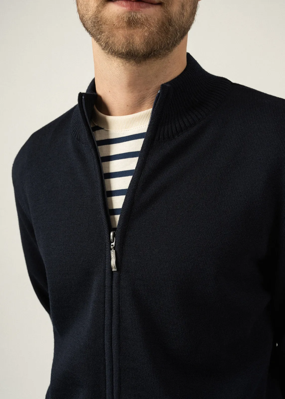 SAINT JAMES Pulls & Gilets*Cardigan zippé Colorado Navy/gris