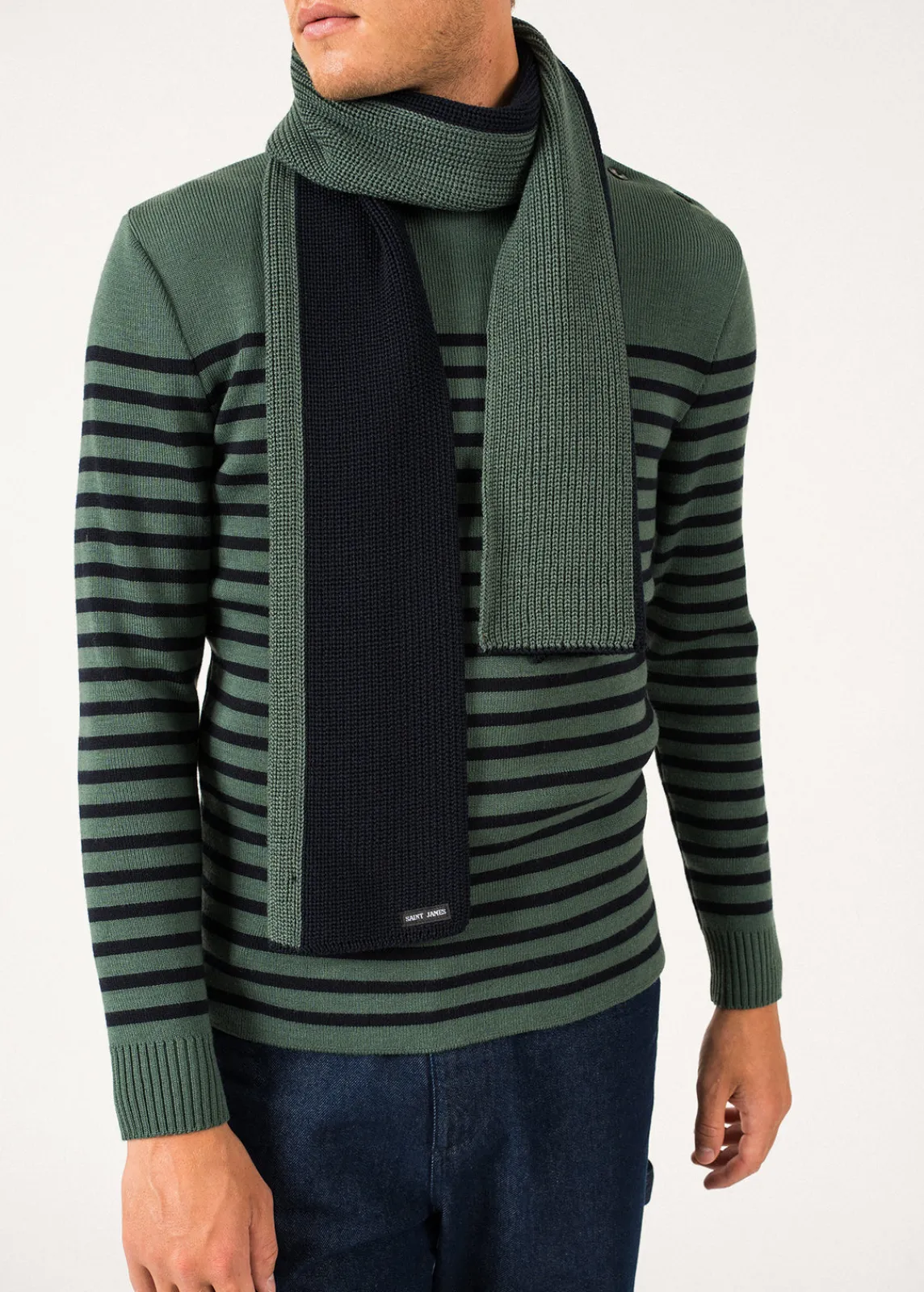 SAINT JAMES Echarpes & Foulards*Echarpe en laine bicolore Canoe Navy/vegetal
