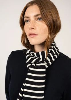 SAINT JAMES Echarpes & Foulards*Echarpe rayée en laine mélangée Navy/ecume