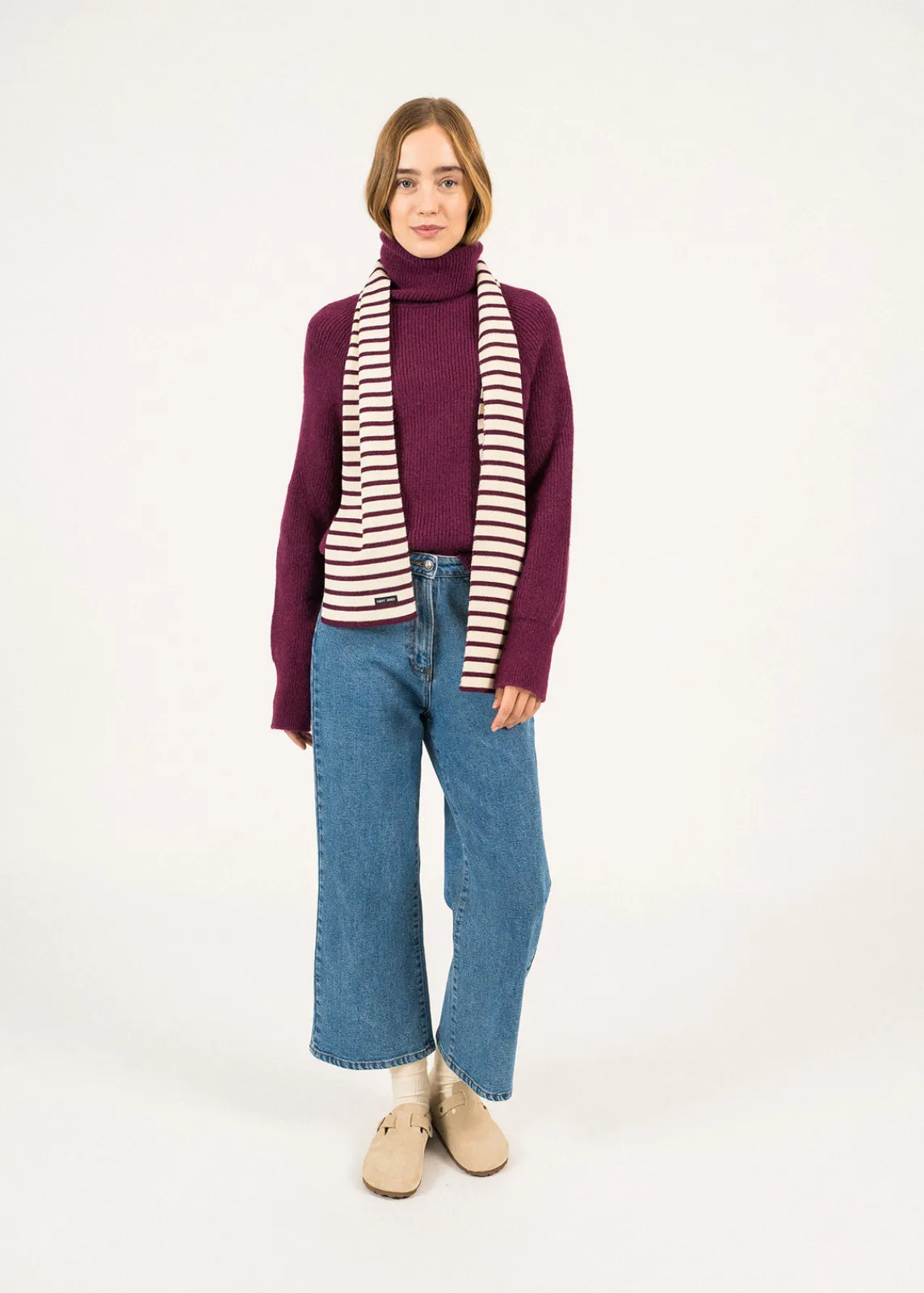 SAINT JAMES Echarpes & Foulards*Echarpe rayée Scarf Ecru/prune