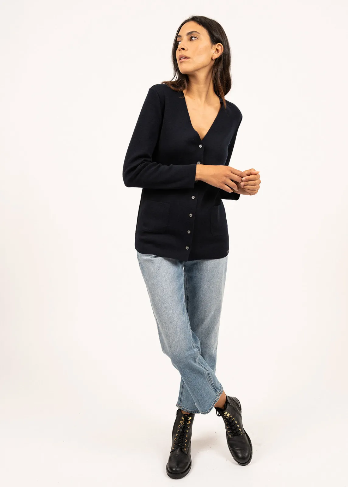 SAINT JAMES Pulls & Gilets*Gilet col V Blainville boutonné Navy