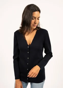 SAINT JAMES Pulls & Gilets*Gilet col V Blainville boutonné Navy