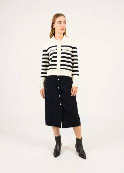 SAINT JAMES Pulls & Gilets*Gilet rayé en laine Rollet Ecume/navy