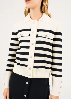 SAINT JAMES Pulls & Gilets*Gilet rayé en laine Rollet Ecume/navy