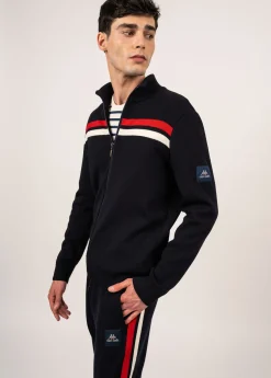 SAINT JAMES Pulls & Gilets*Gilet zippé en laine Conquérants Navy/ecume/tulipe