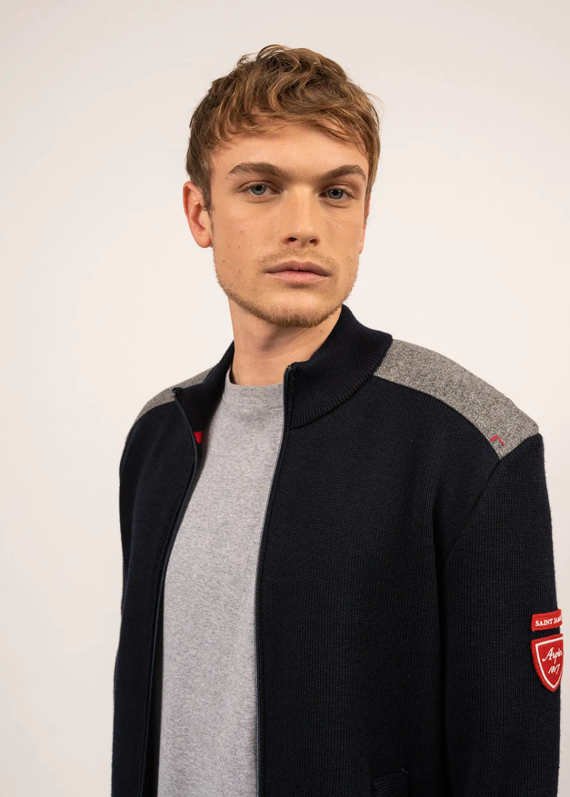 SAINT JAMES Pulls & Gilets*Gilet zippé en laine et drap de laine Serac Arpin Navy