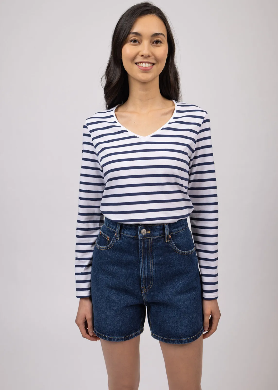 SAINT JAMES Marinières*Marinière col V Hoedic Neige/marine