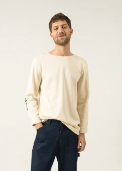 SAINT JAMES Marinières*Marinière iconique unie à coudières rayées Ecru/navy/ecru