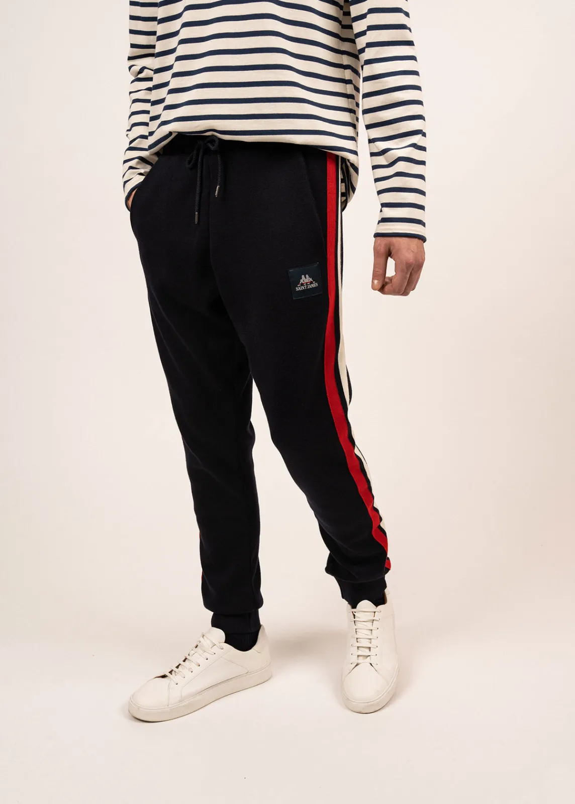 SAINT JAMES Pantalons & Shorts*Pantalon en laine à bandes contrastées Vikings Navy/ecume/tulipe