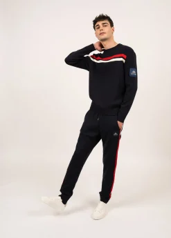 SAINT JAMES Pulls & Gilets*Pull à rayures placées en laine Malherbe Navy/ecume/tulipe