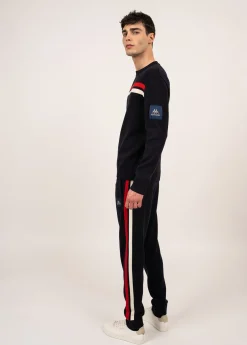 SAINT JAMES Pulls & Gilets*Pull à rayures placées en laine Malherbe Navy/ecume/tulipe