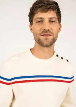 SAINT JAMES Pulls & Gilets*Pull à rayures placées Élysée Ecume/tulipe/gitane