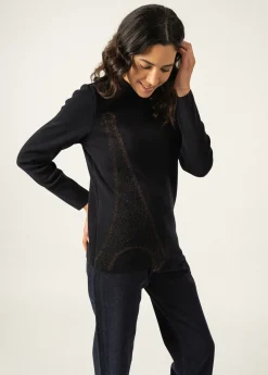 SAINT JAMES Pulls Marins*Pull Brégançon Eiffel à motif lurex Navy/bronze