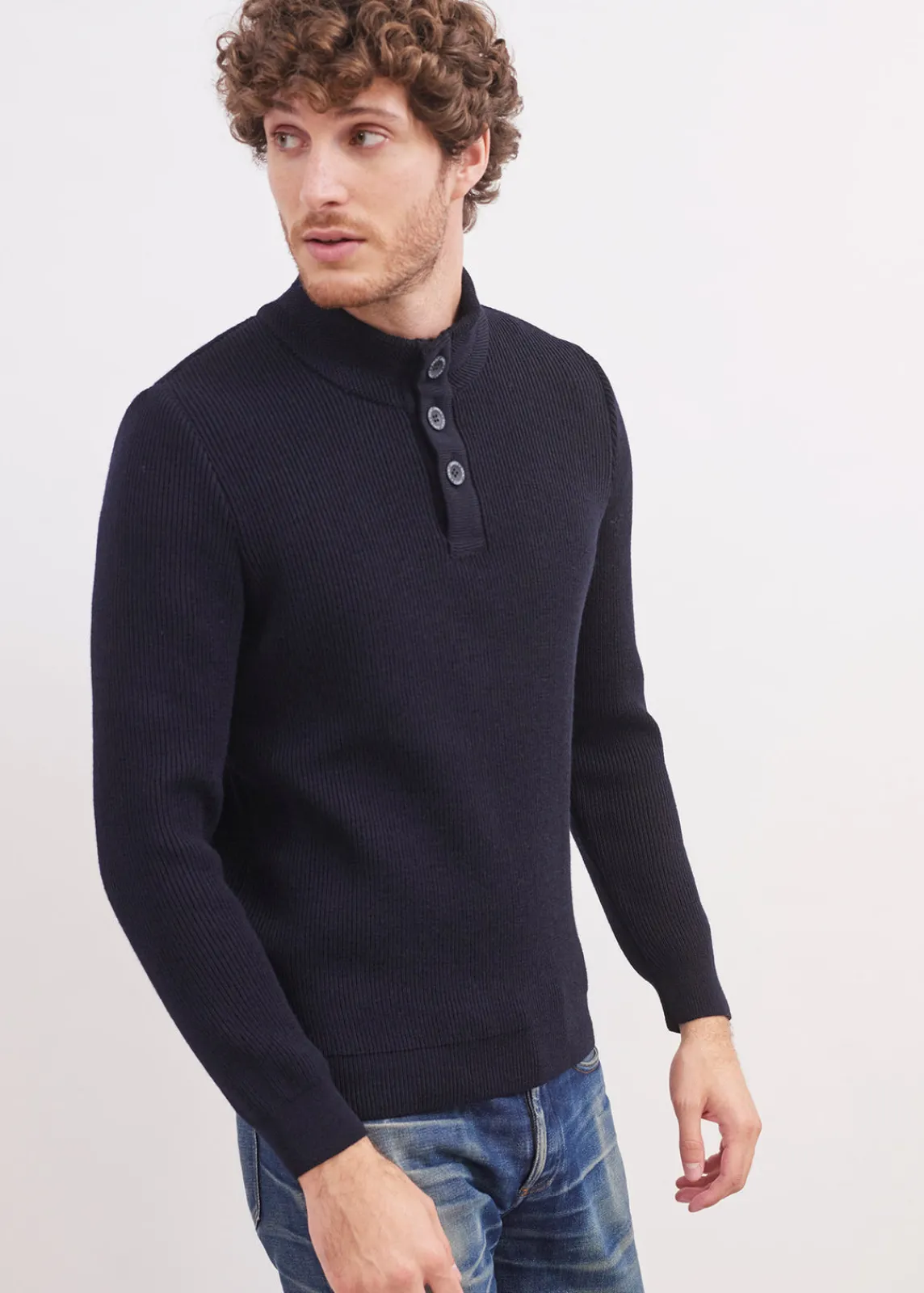 SAINT JAMES Pulls & Gilets*Pull col montant boutonné Bourboule Navy