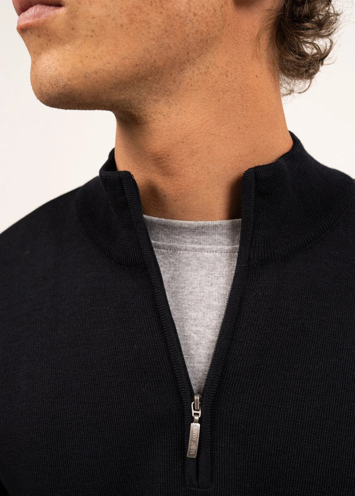 SAINT JAMES Pulls & Gilets*Pull col montant zippé Crossley Navy/gris