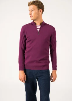 SAINT JAMES Pulls & Gilets*Pull col montant zippé Crossley Prune/navy