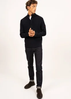 SAINT JAMES Pulls & Gilets*Pull col montant zippé Loup de mer Navy