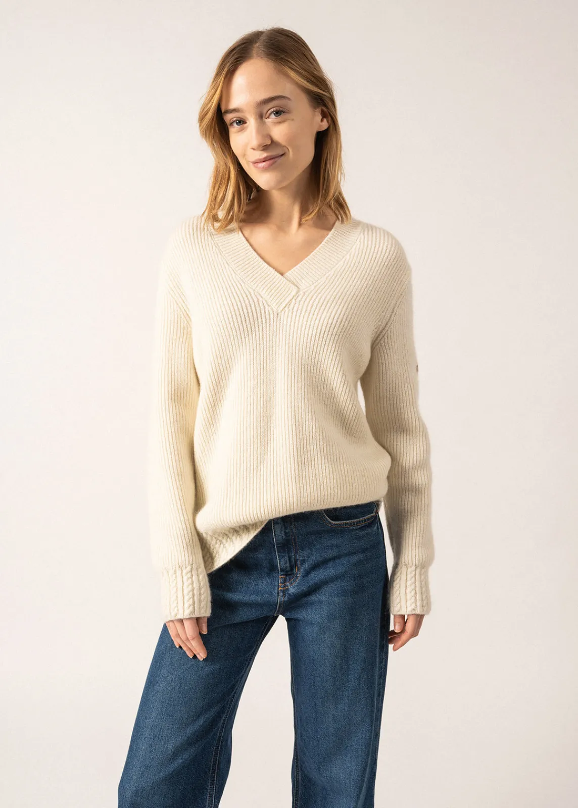 SAINT JAMES Pulls & Gilets*Pull col V Gavarnie Blancd'hiver