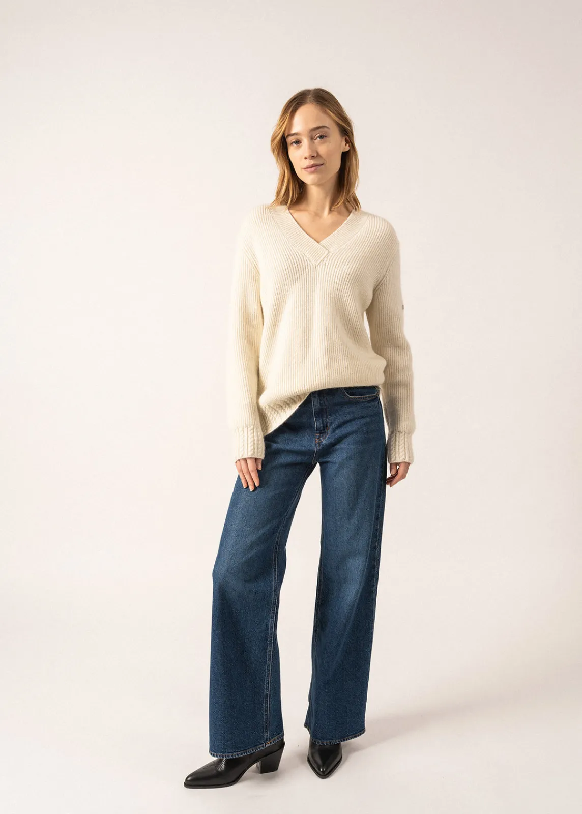 SAINT JAMES Pulls & Gilets*Pull col V Gavarnie Blancd'hiver