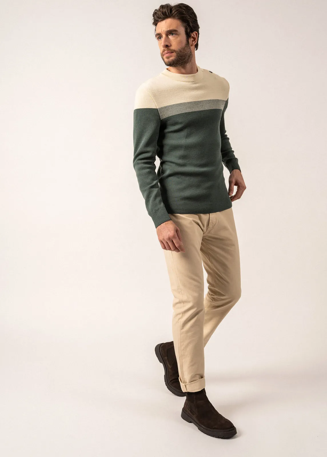 SAINT JAMES Pulls Marins*Pull marin Bretagne Vegetal/ecru