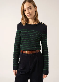 SAINT JAMES Pulls Marins*Pull marin Marée II Lurex Navy/vert