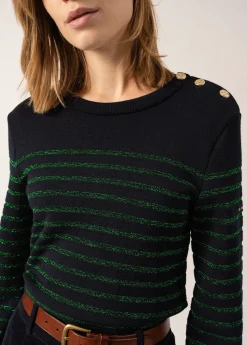 SAINT JAMES Pulls Marins*Pull marin Marée II Lurex Navy/vert