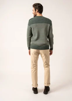 SAINT JAMES Pulls Marins*Pull marin rayé Binic Vegetal/ecru