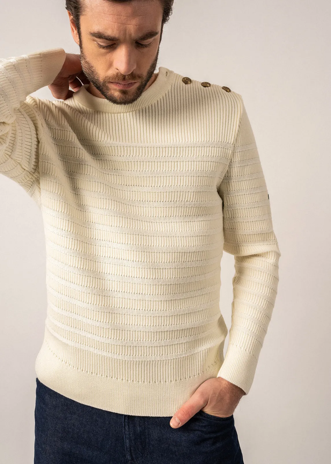 SAINT JAMES Pulls Marins*Pull marin rayé Binic Cap Ecume