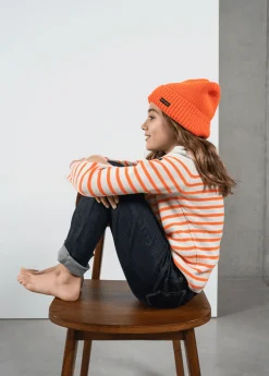 SAINT JAMES Pulls & Gilets*Pull marin rayé enfant Moussaillon Ecume/orangefluo