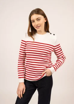 SAINT JAMES Pulls Marins*Pull marin rayé Rochefort Ecume/rouge