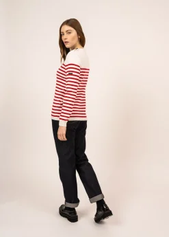 SAINT JAMES Pulls Marins*Pull marin rayé Rochefort Ecume/rouge