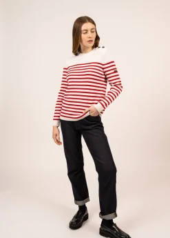 SAINT JAMES Pulls Marins*Pull marin rayé Rochefort Ecume/rouge