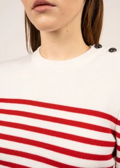 SAINT JAMES Pulls Marins*Pull marin rayé Rochefort Ecume/rouge