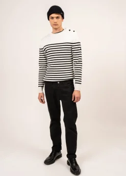 SAINT JAMES Pulls Marins*Pull marin rayé Rochefort Ecume/noir
