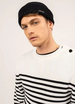 SAINT JAMES Pulls Marins*Pull marin rayé Rochefort Ecume/noir