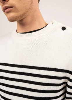 SAINT JAMES Pulls Marins*Pull marin rayé Rochefort Ecume/noir