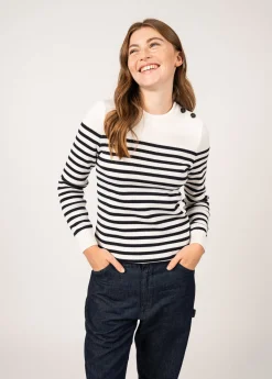 SAINT JAMES Pulls Marins*Pull marin rayé Rochefort Ecume/navy