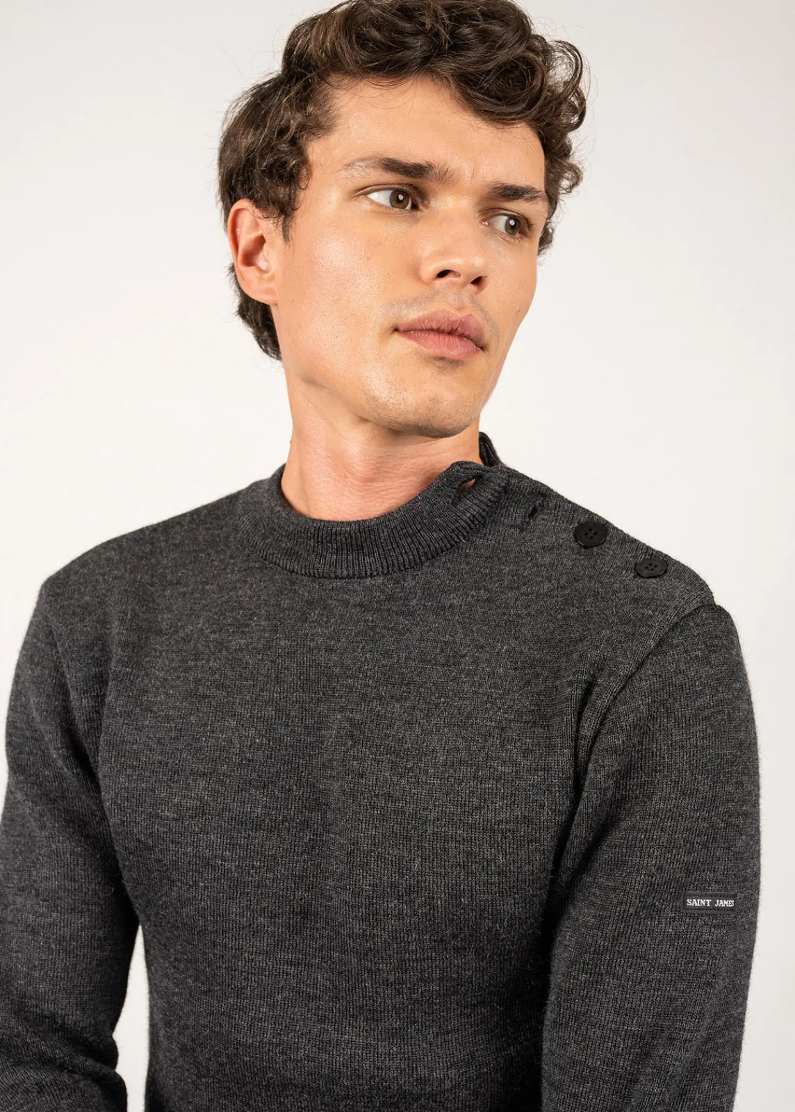 SAINT JAMES Pulls Marins*Pull marin uni Matelot Gris