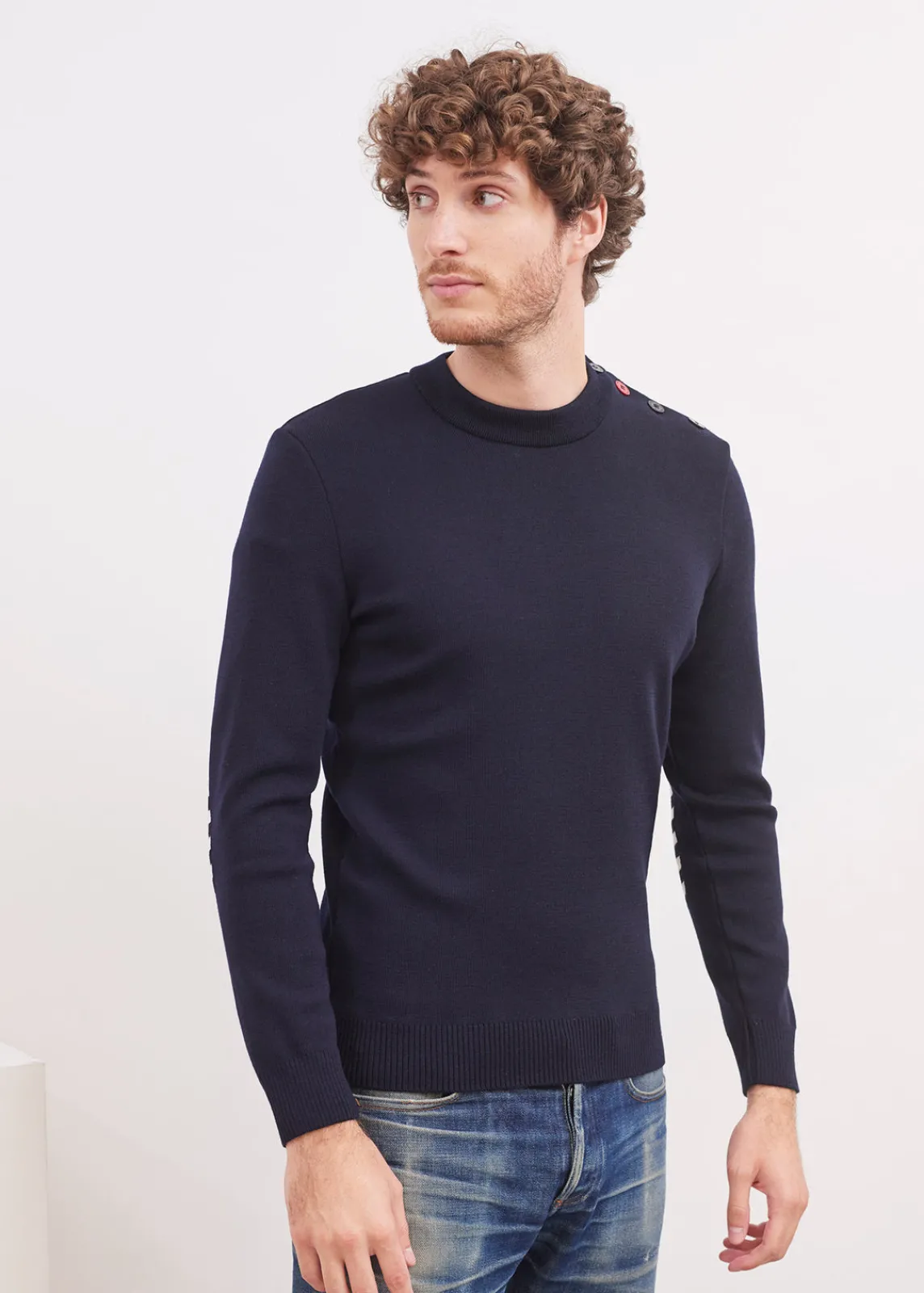 SAINT JAMES Pulls Marins*Pull Mondiovision Bretagne Navy/ecume