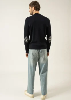 SAINT JAMES Pulls Marins*Pull Mondiovision Eiffel à coudières Navy/ecume