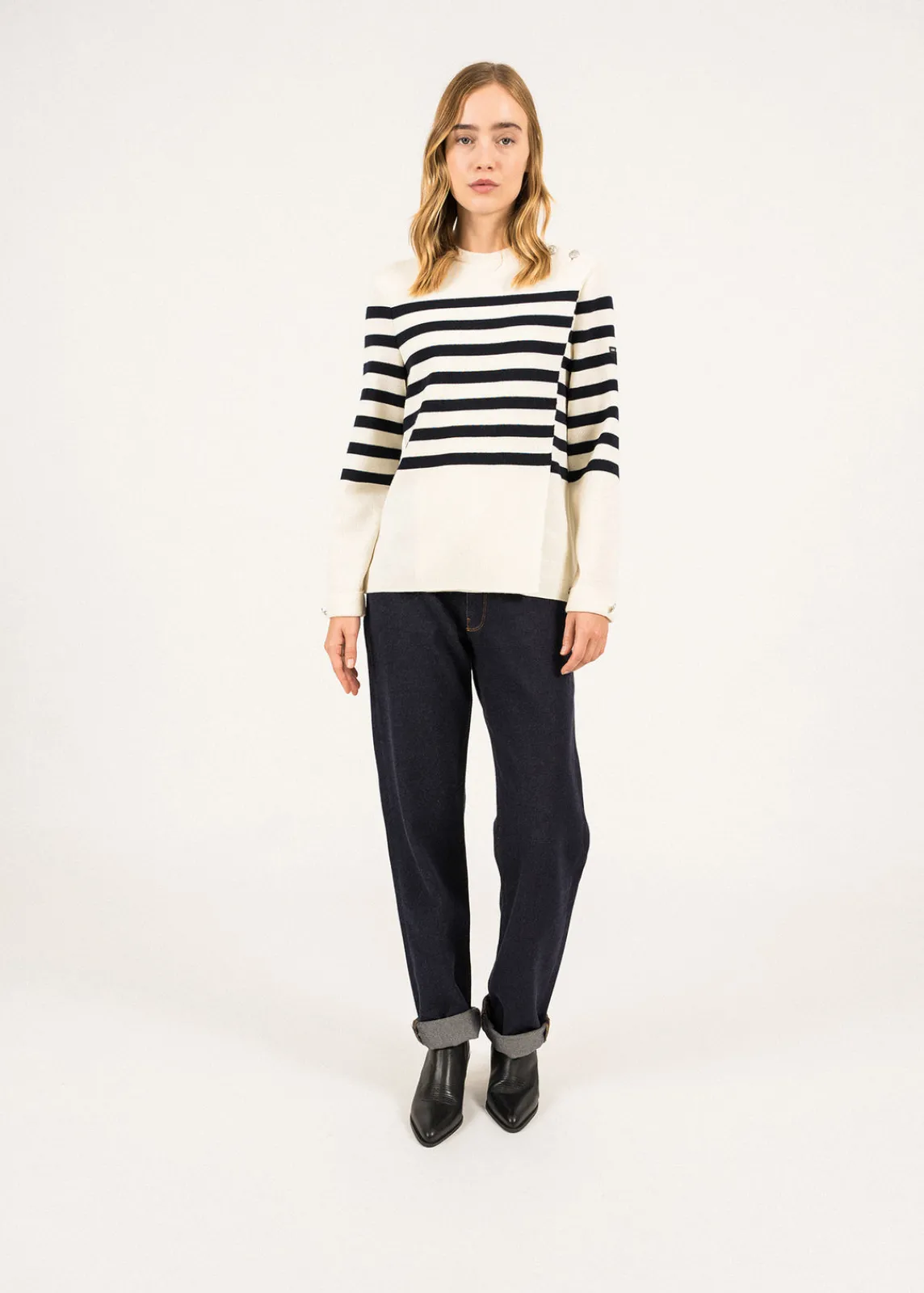 SAINT JAMES Pulls Marins*Pull rayé croisé Docks Ecume/navy