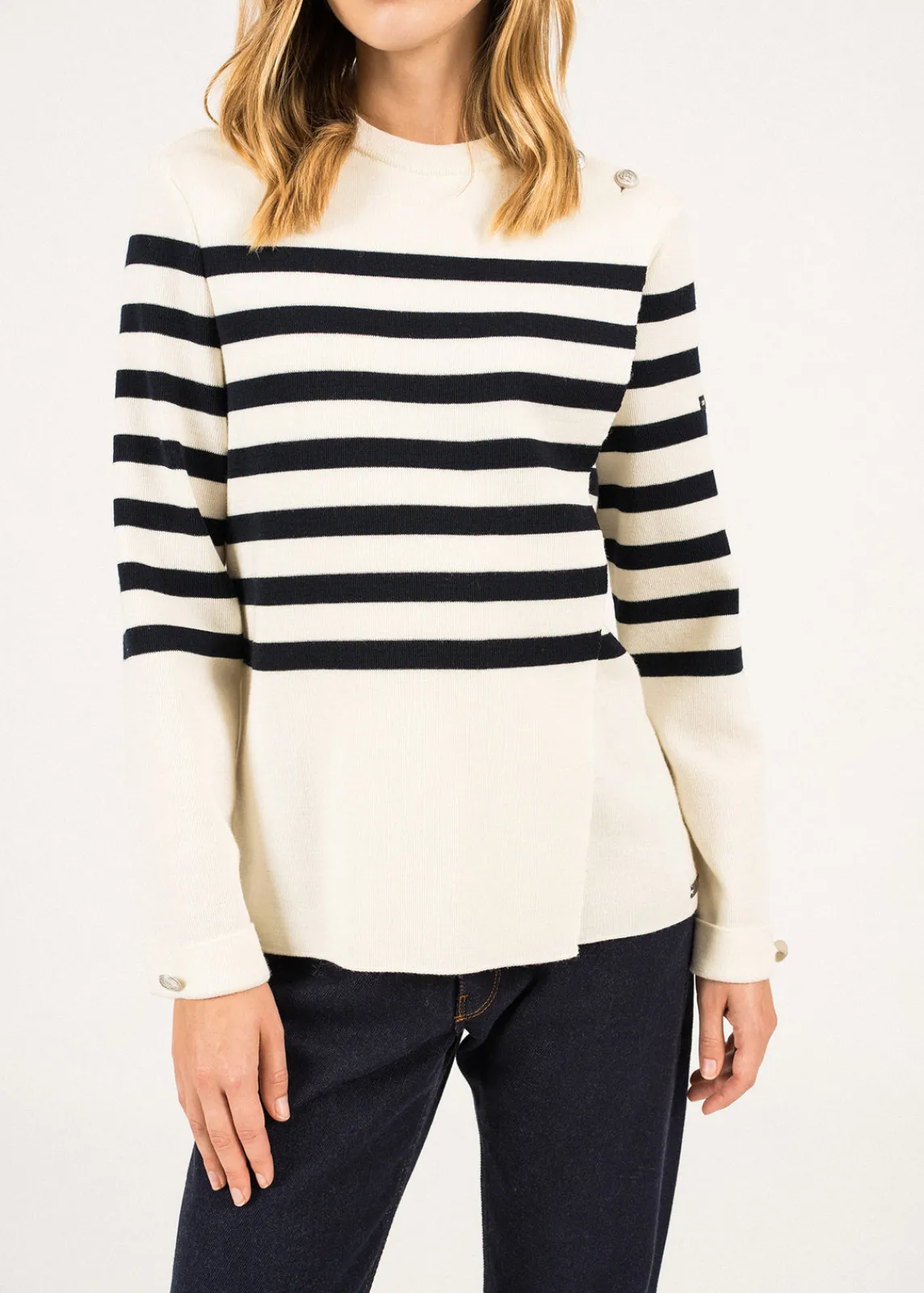 SAINT JAMES Pulls Marins*Pull rayé croisé Docks Ecume/navy