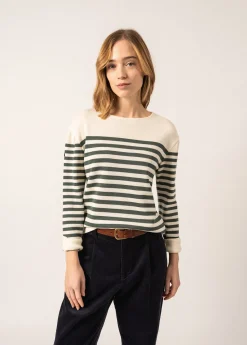SAINT JAMES Pulls & Gilets*Pull rayé Ecrins Ecume/vegetal